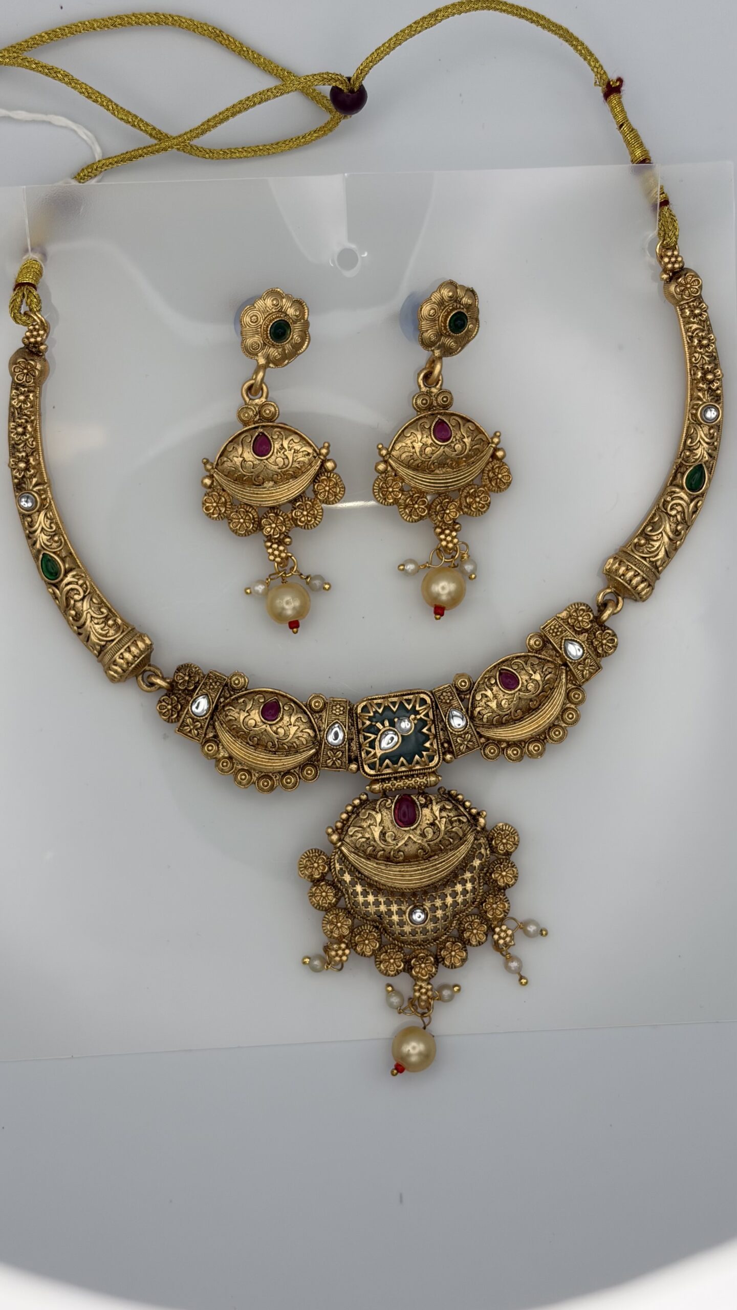 Traditional Gold-Plated Temple Necklace Set with Earrings