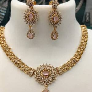 Blush Pink Floral American Diamond Choker Necklace